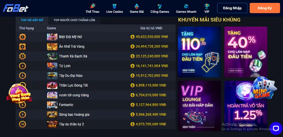 Các trò chơi slot nổi bật tại fa88 casino